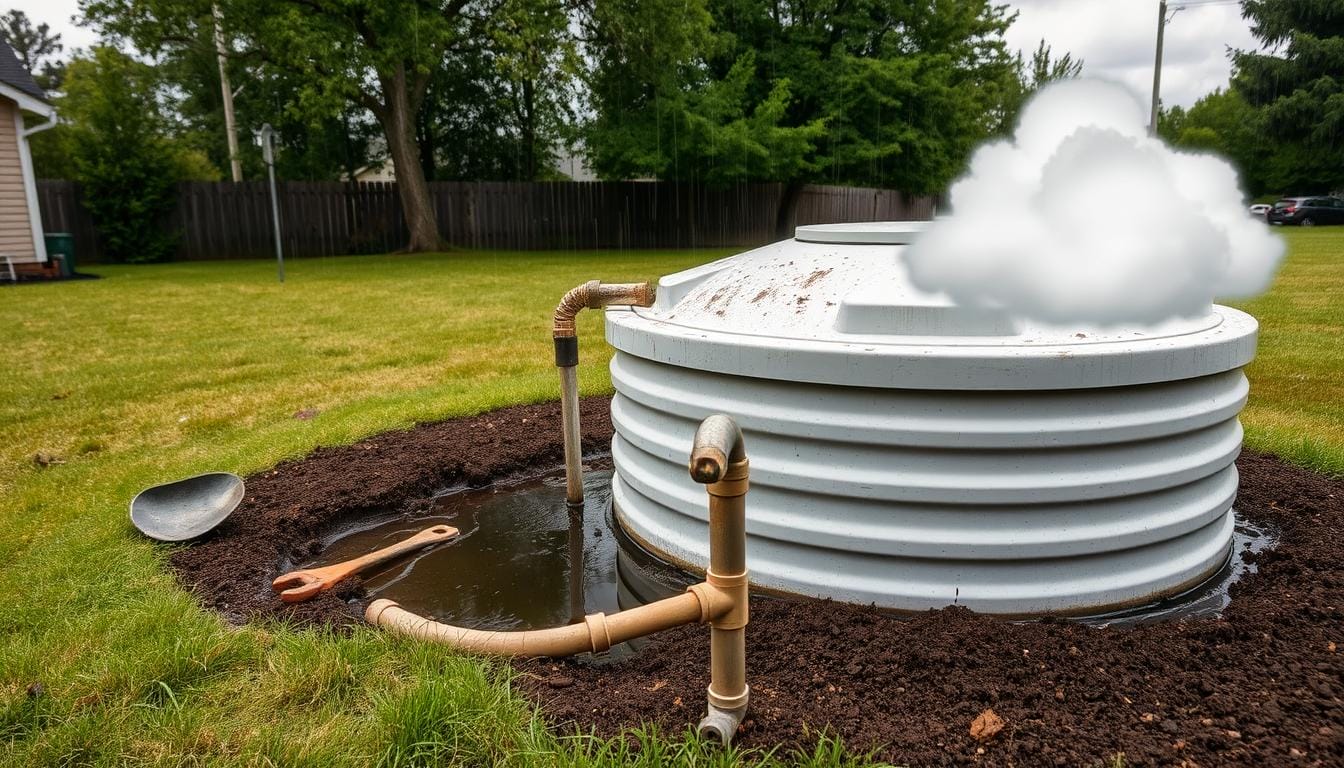 how to fix a septic tank that backs up when it rains