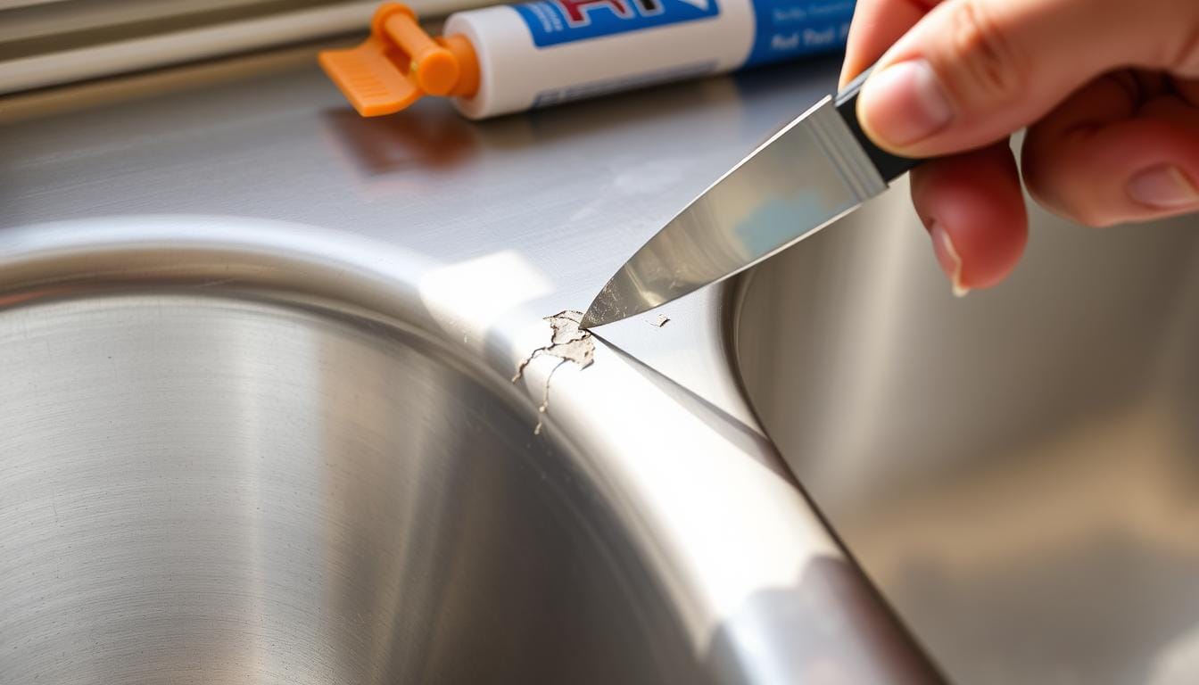 How to remove old caulk from sink edges