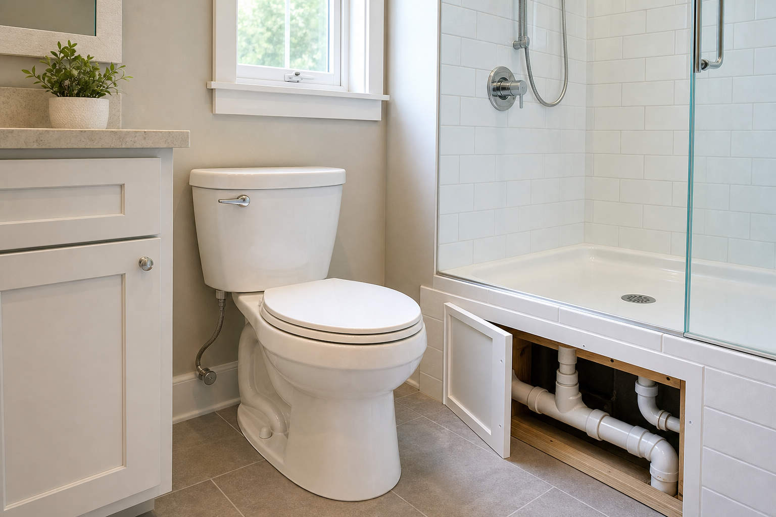Plumbing scene for Are Toilet and Shower Drains Connected? Homeowner Drain Basics