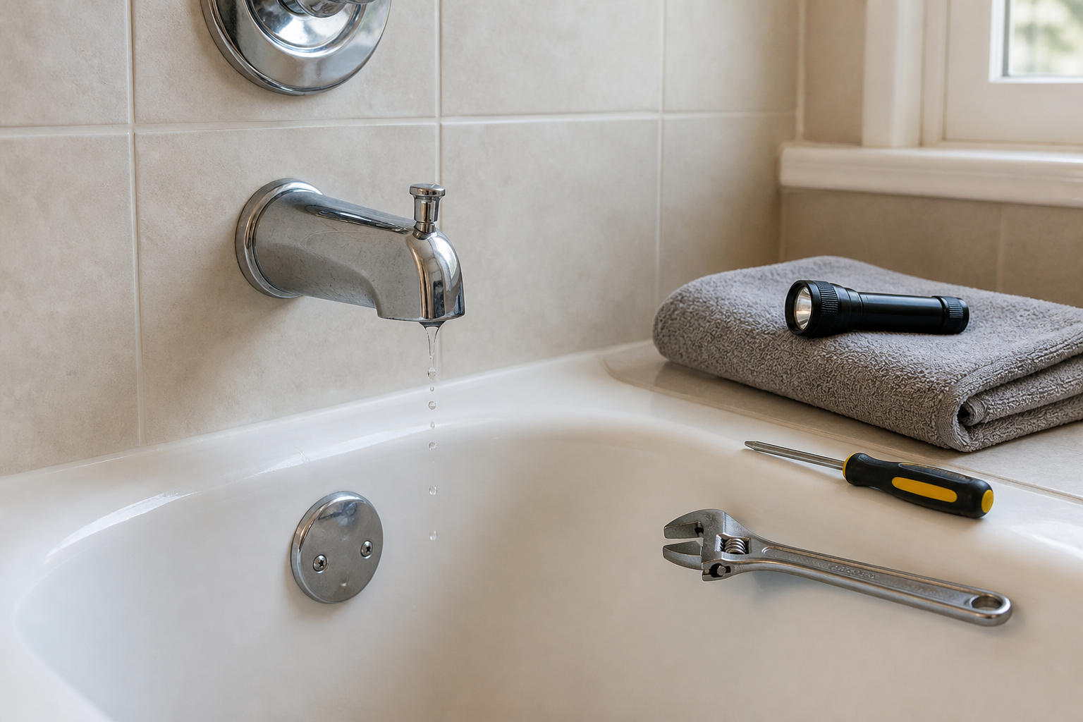 Plumbing scene for Bathtub Spout Leaking: What to Observe Before Repair