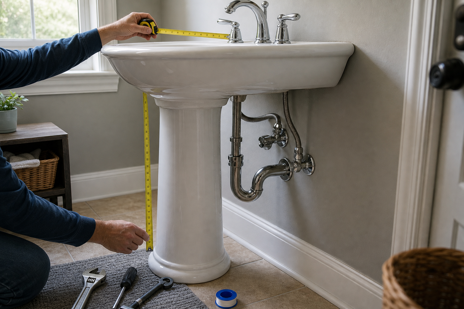 Plumbing scene for Faucets for Pedestal Sinks: Fit and Clearance Checklist