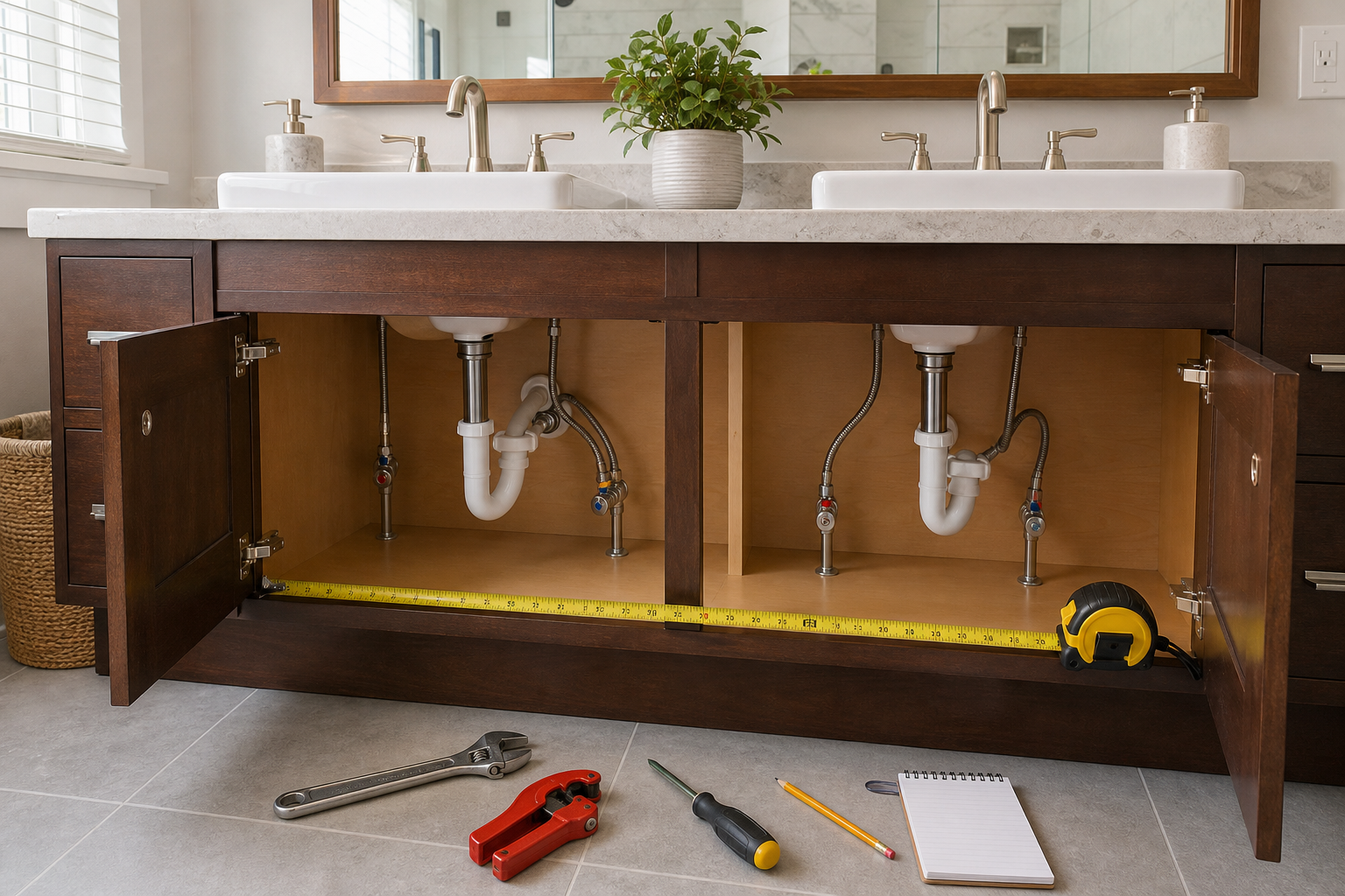 Plumbing scene for Can You Turn a Single Sink Into a Double? Planning Checks