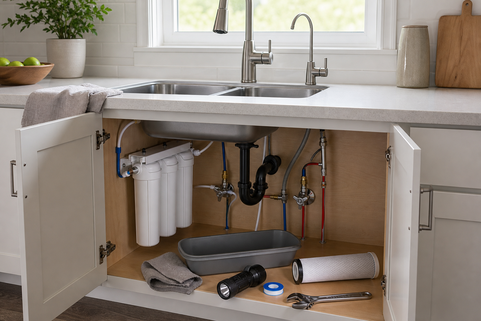 Plumbing scene for Choosing a Water Filter Faucet: Fit, Certification, and Maintenance Checks