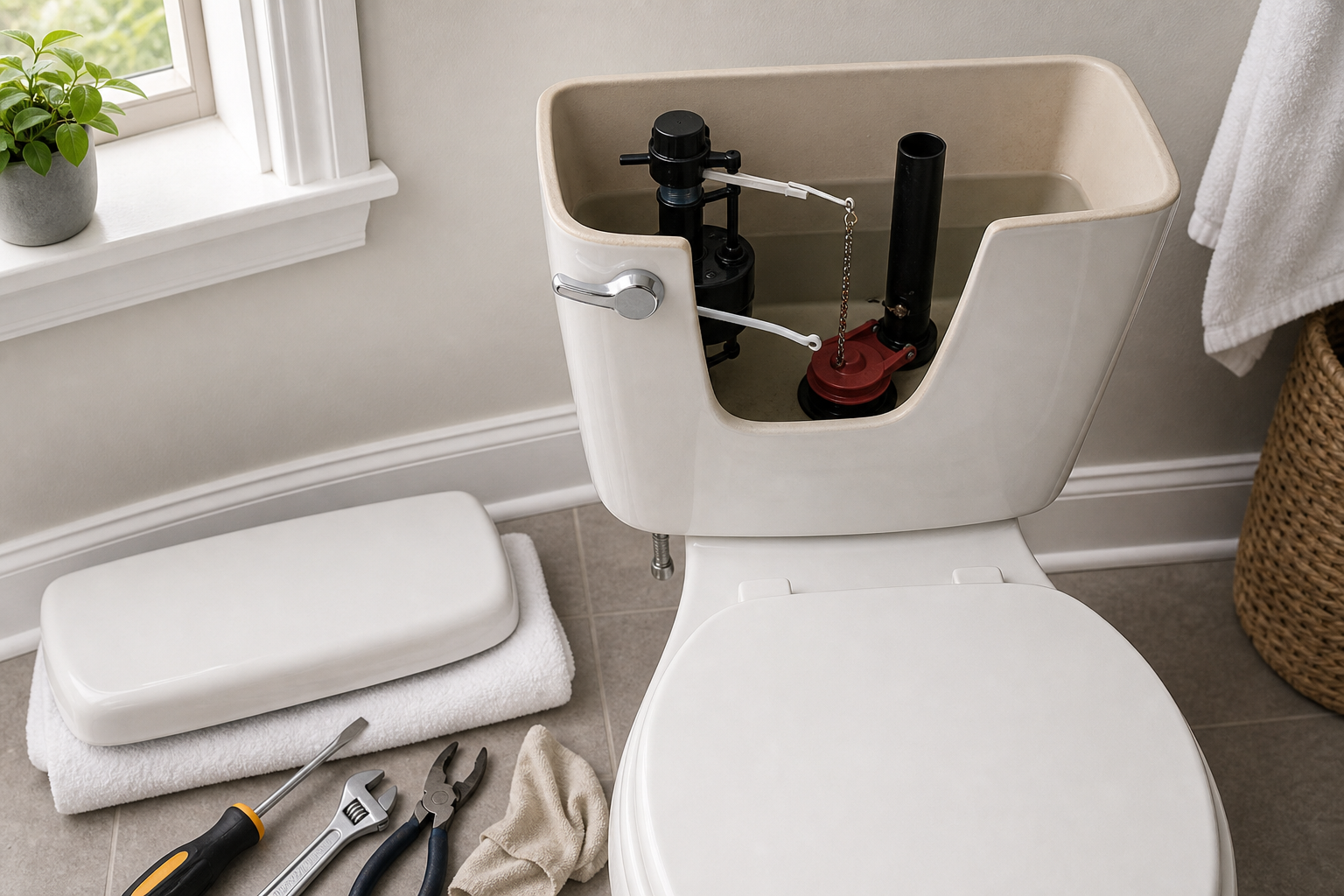 Plumbing scene for How to Check a Loose or Broken Toilet Handle Safely