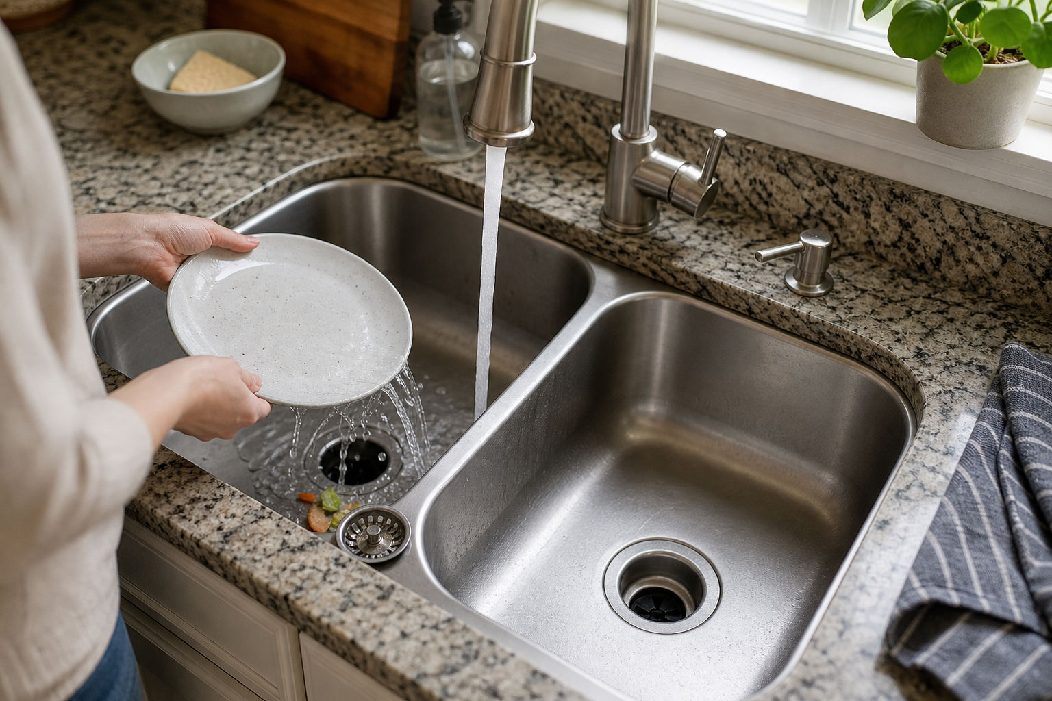 Plumbing scene for Should You Wash Dishes on the Garbage Disposal Side?