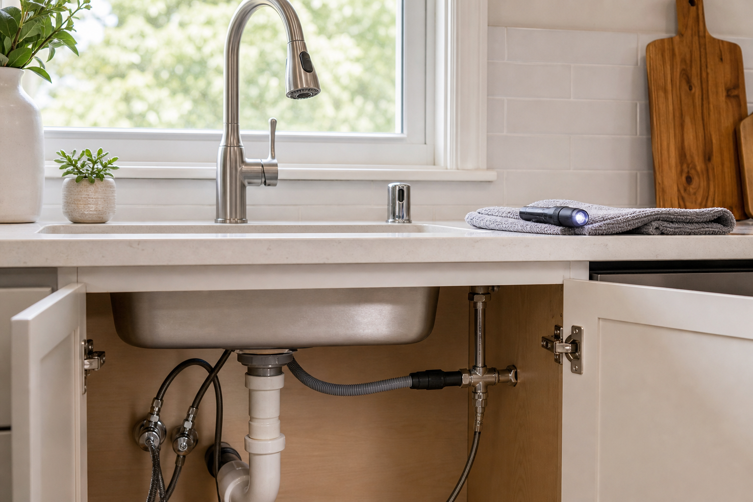 Plumbing scene for Dishwasher Air Gap Problems: Safe Homeowner Checks