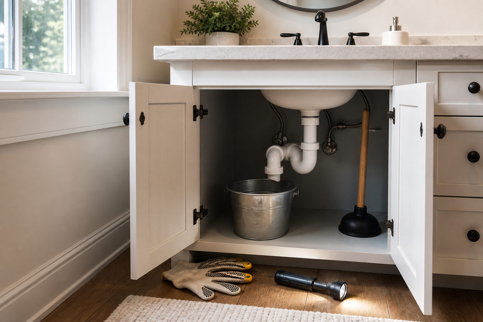 Plumbing scene for Stubborn Drain Clog: Safe Homeowner Checks Before Calling a Plumber