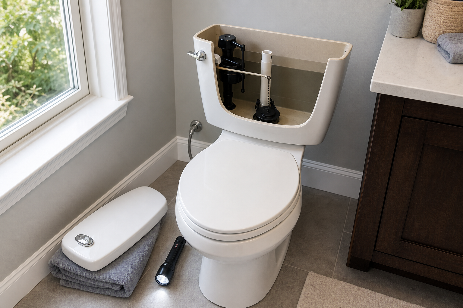 Plumbing scene for How a Toilet Works: Tank, Bowl, and Flush Basics