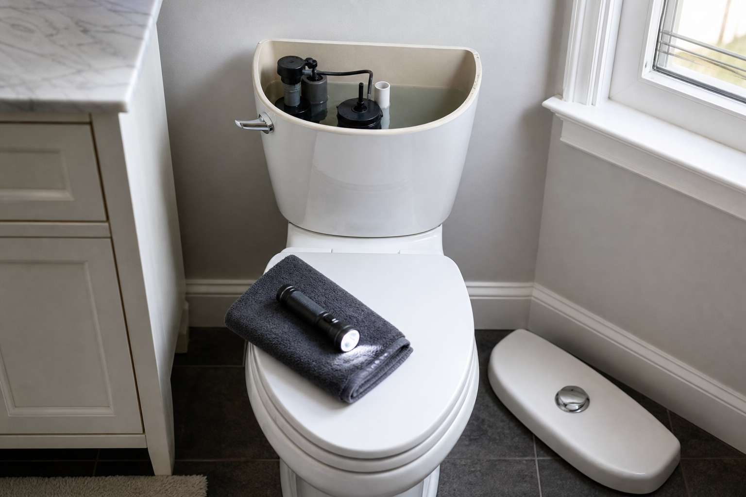 Plumbing scene for Running Toilet Water Waste: What Homeowners Should Check