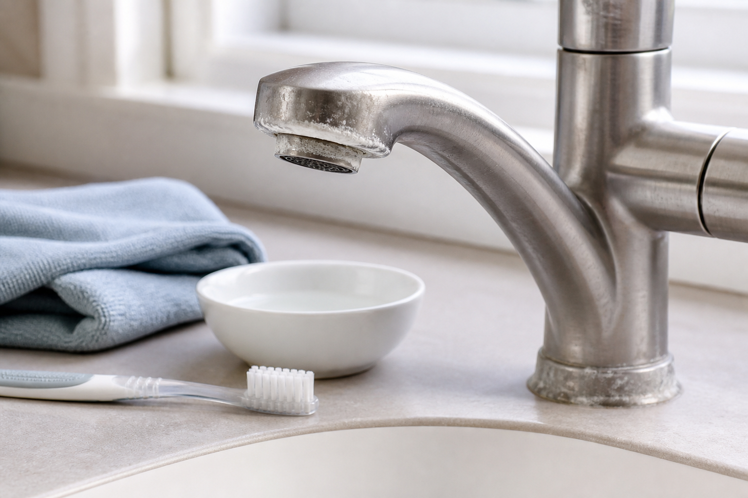 Plumbing scene for How to Clean Calcium Buildup on a Sink Faucet Without Damage
