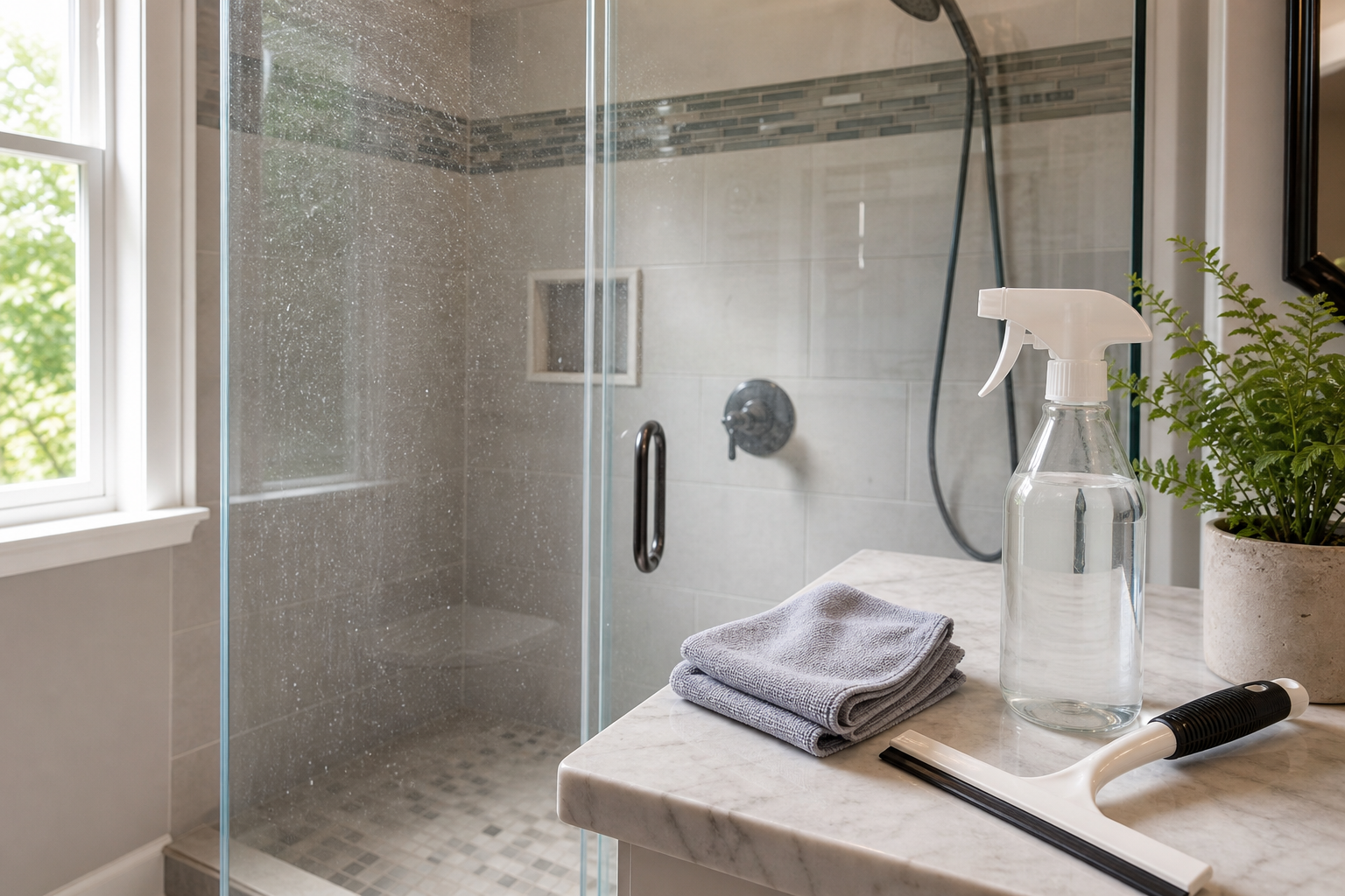 Plumbing scene for How to Clean Hard-Water Stains From Glass Safely