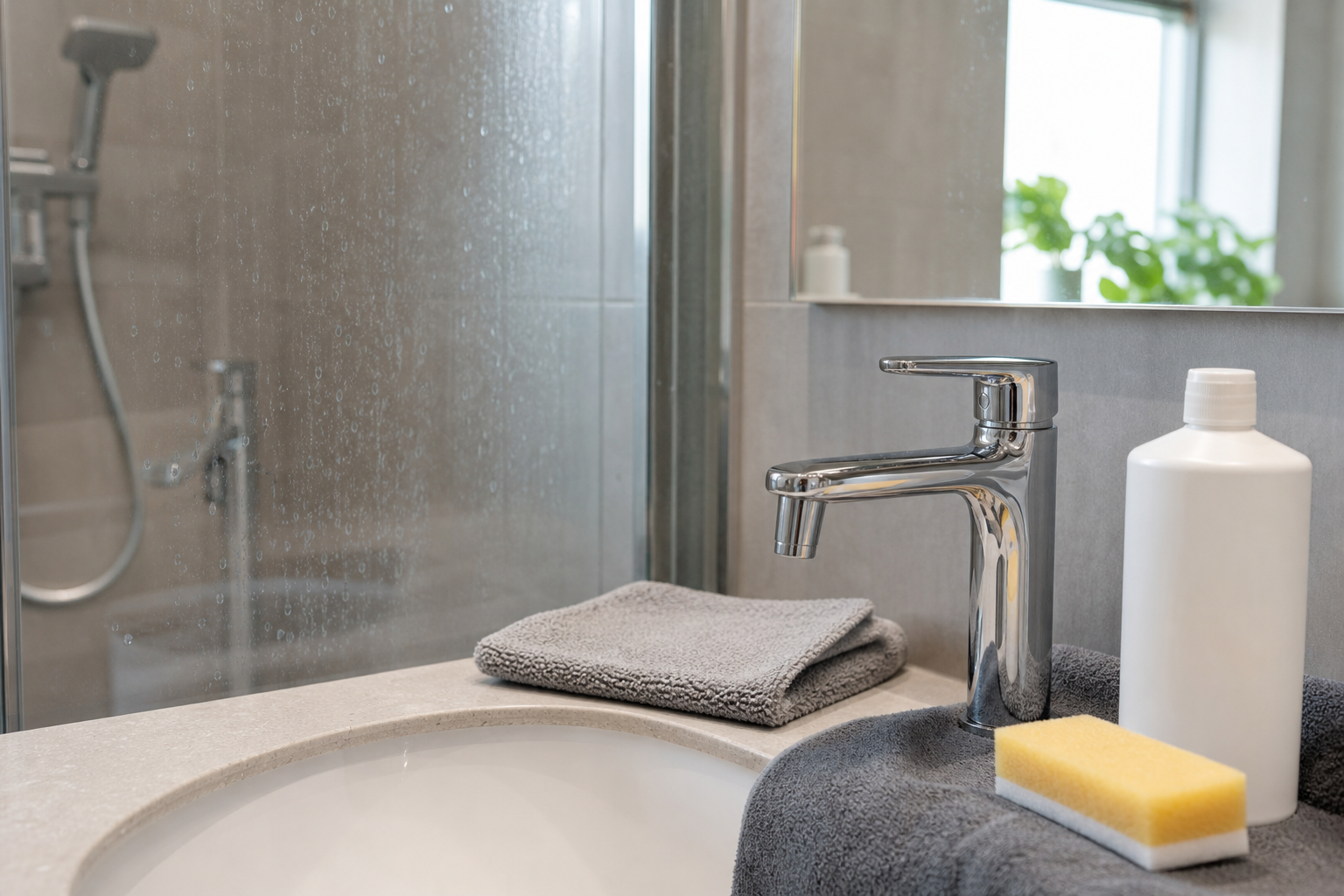 Plumbing scene for How to Clean Hard Water Stains Without Damaging Surfaces