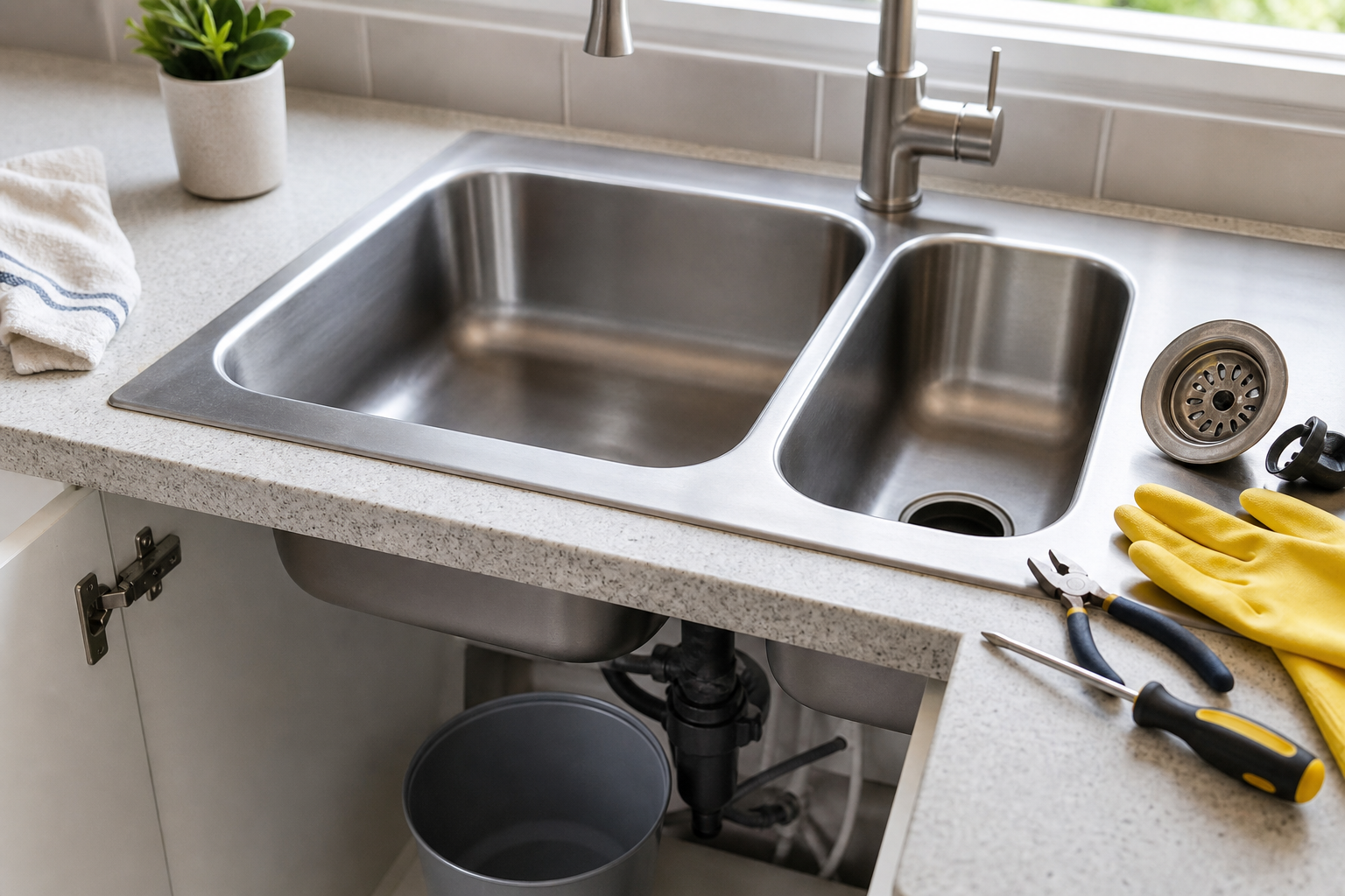 Plumbing scene for How to Clean a Kitchen Sink Drain Safely