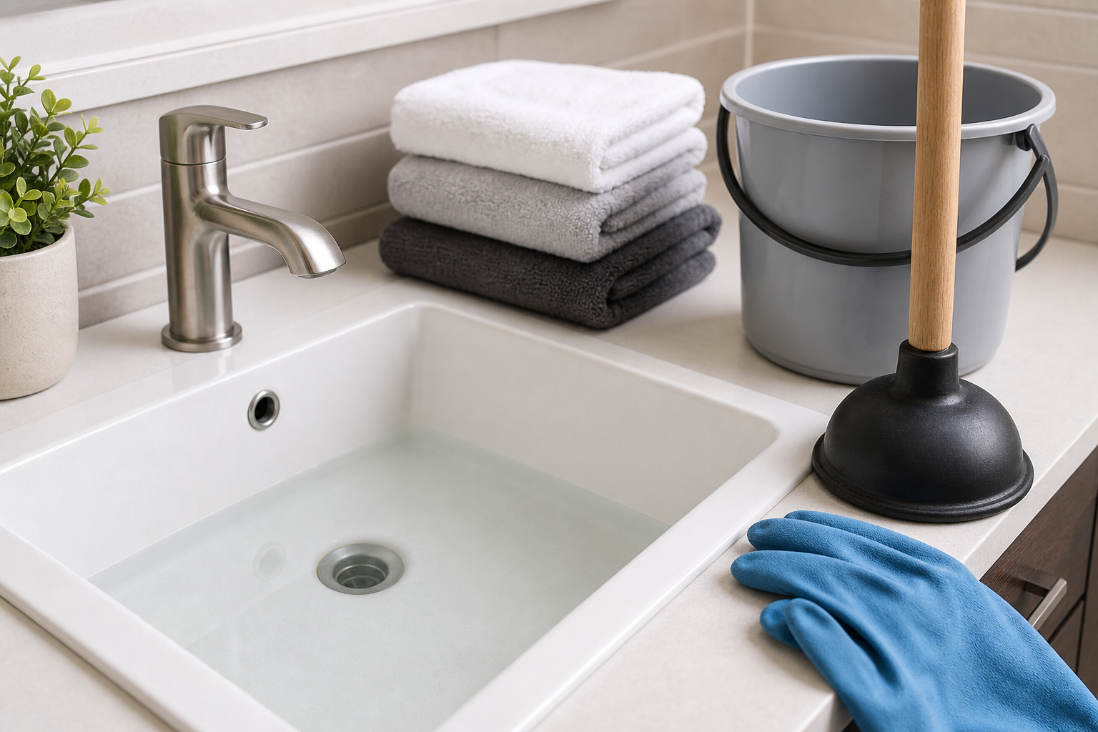 Plumbing scene for How to Clear a Clogged Drain With Standing Water Safely