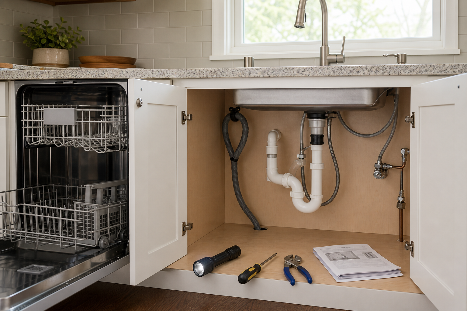 Plumbing scene for Dishwasher Won’t Start: Manual-First Checks Before Service