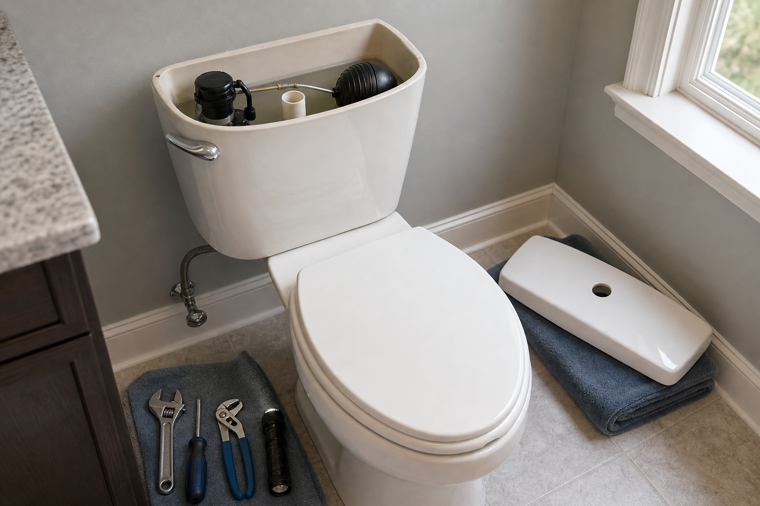 Plumbing scene for Slow-Filling Toilet: Safe Checks Before Replacing Parts