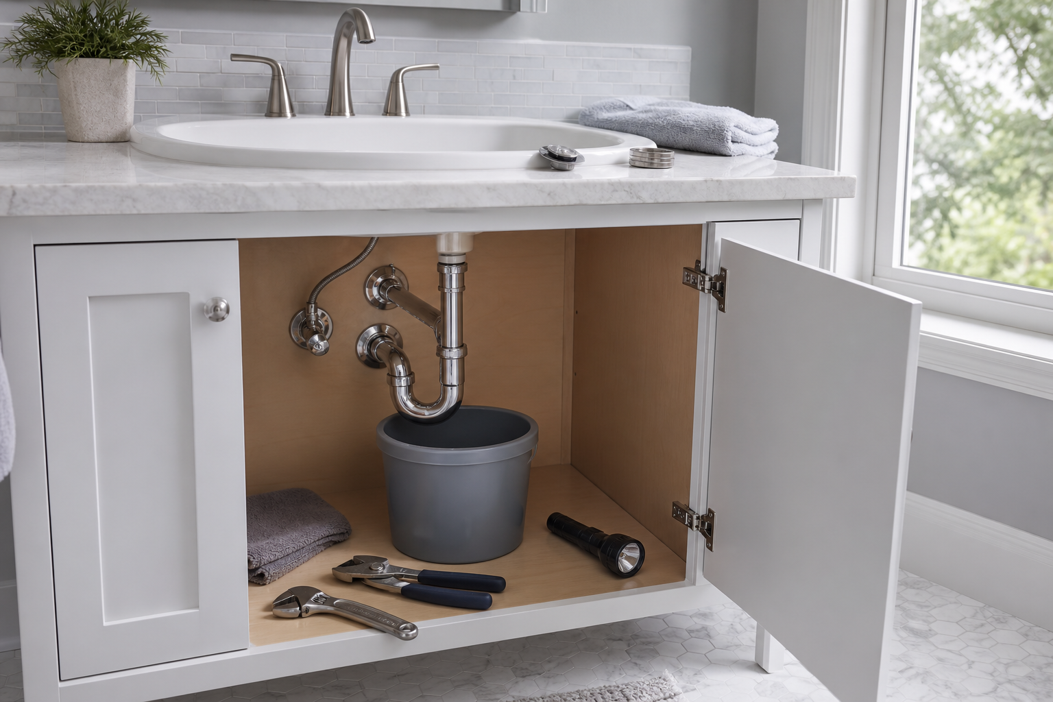 Plumbing scene for Slow Bathroom Sink Drain: Safe Checks Before Calling a Plumber