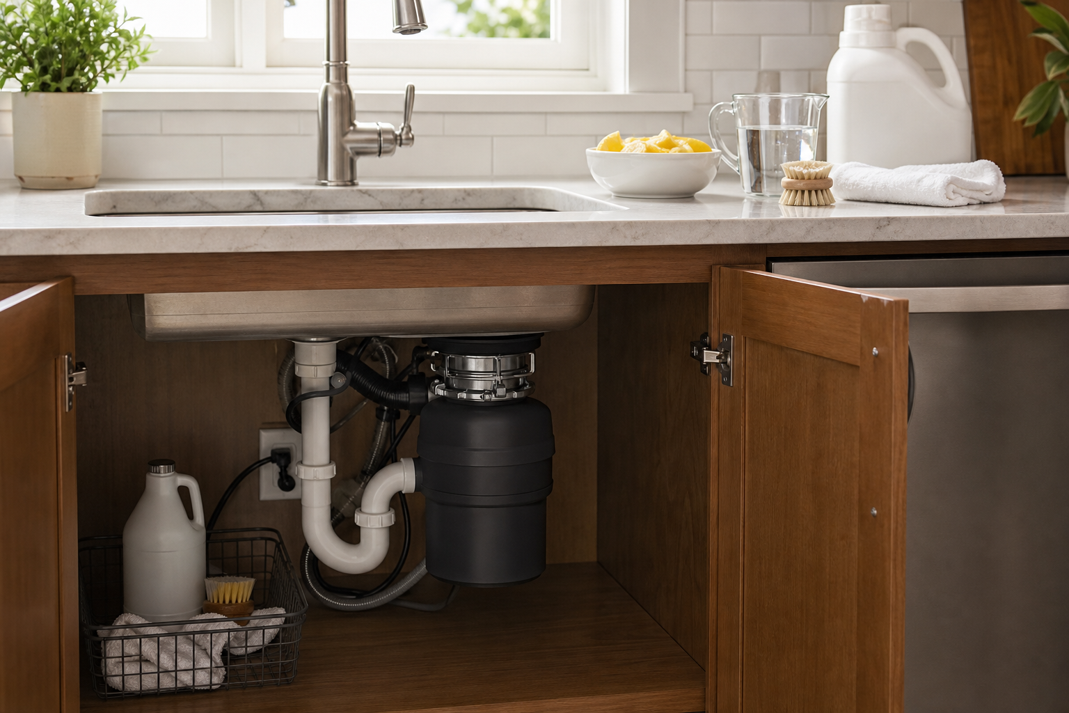 Plumbing scene for How to Reduce Garbage Disposal Odor Safely