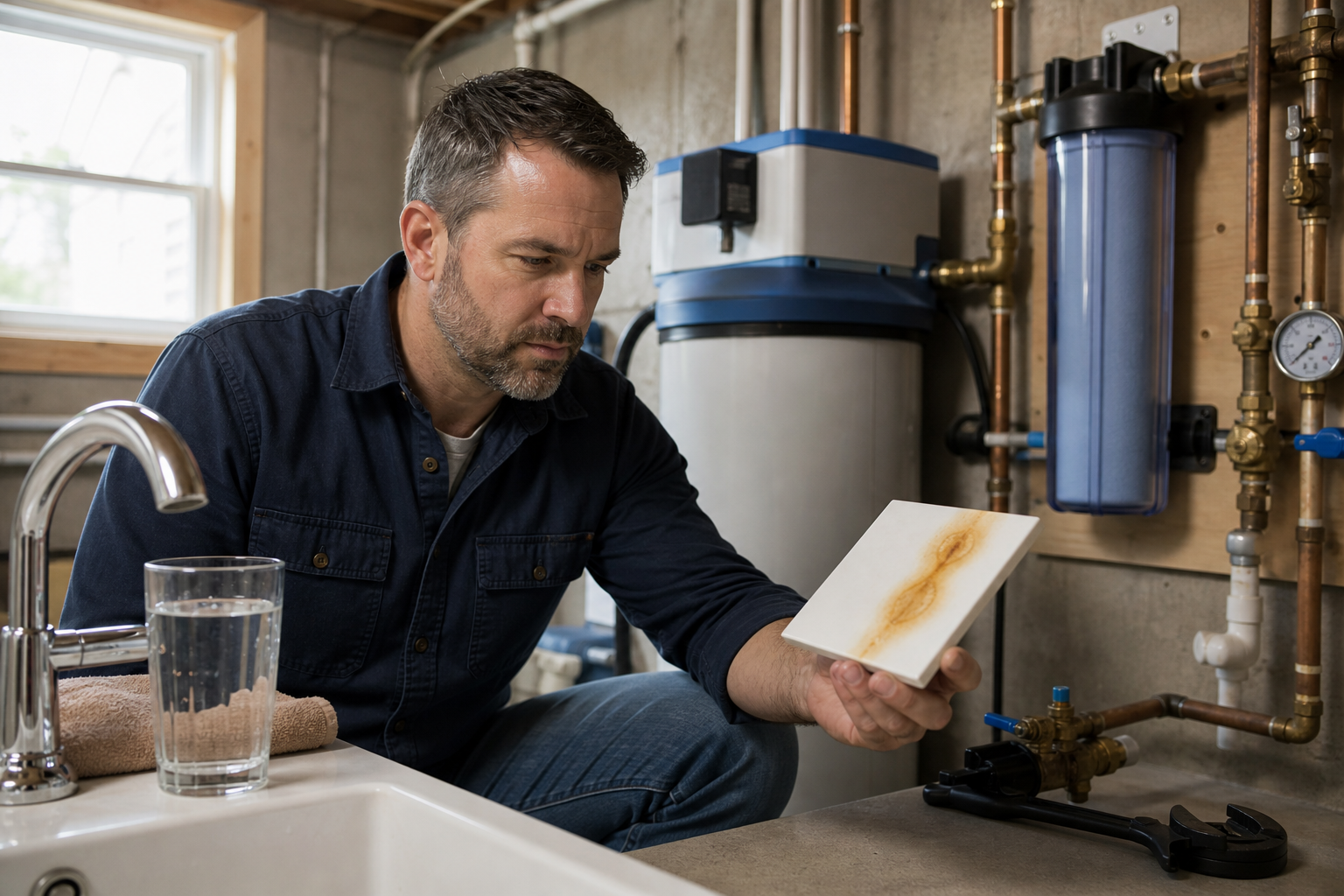 Plumbing scene for How to Prevent Rust Stains From Well Water: Testing and Treatment Planning