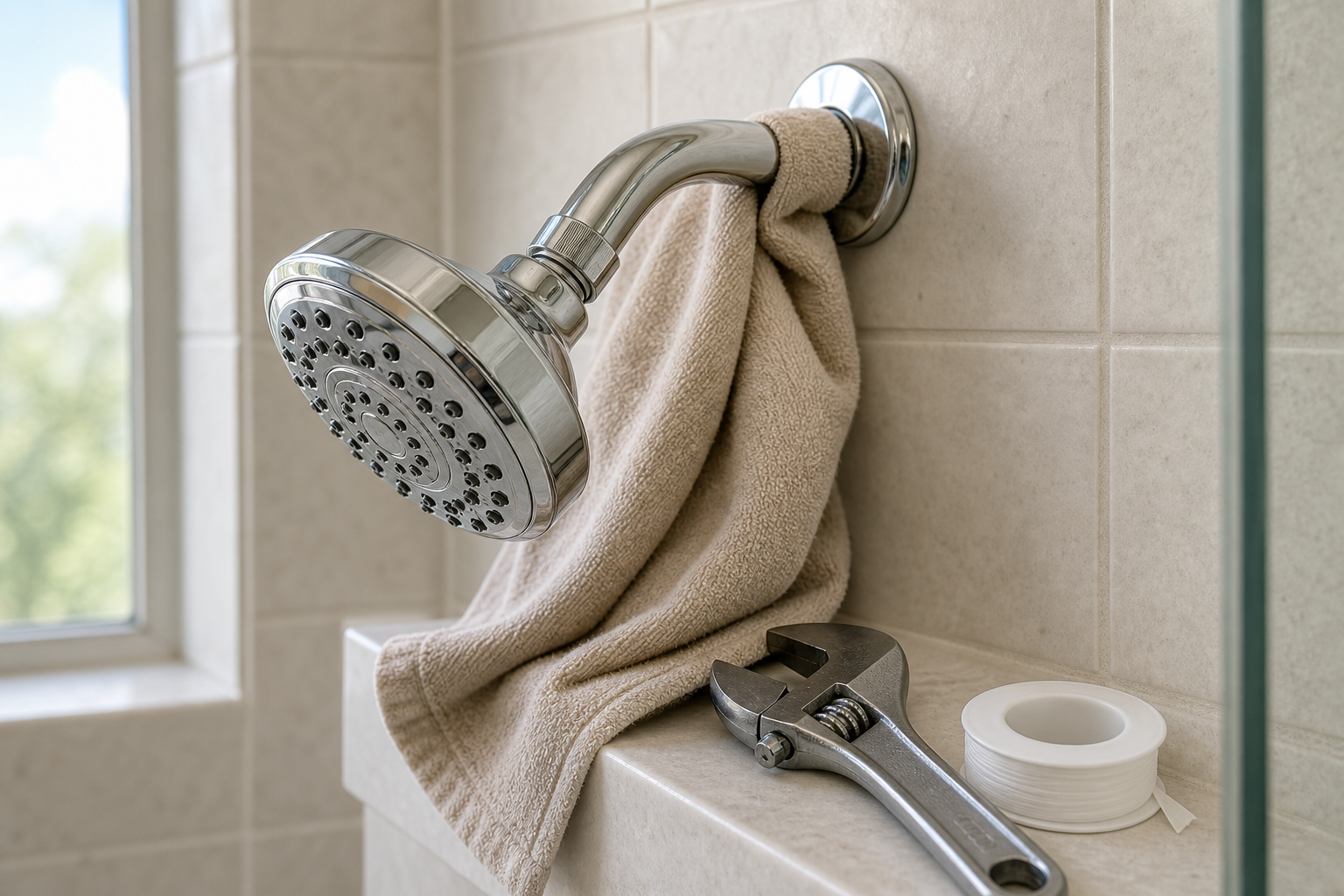 Plumbing scene for Stuck Shower Head: Safe Removal Planning Without Damaging the Arm
