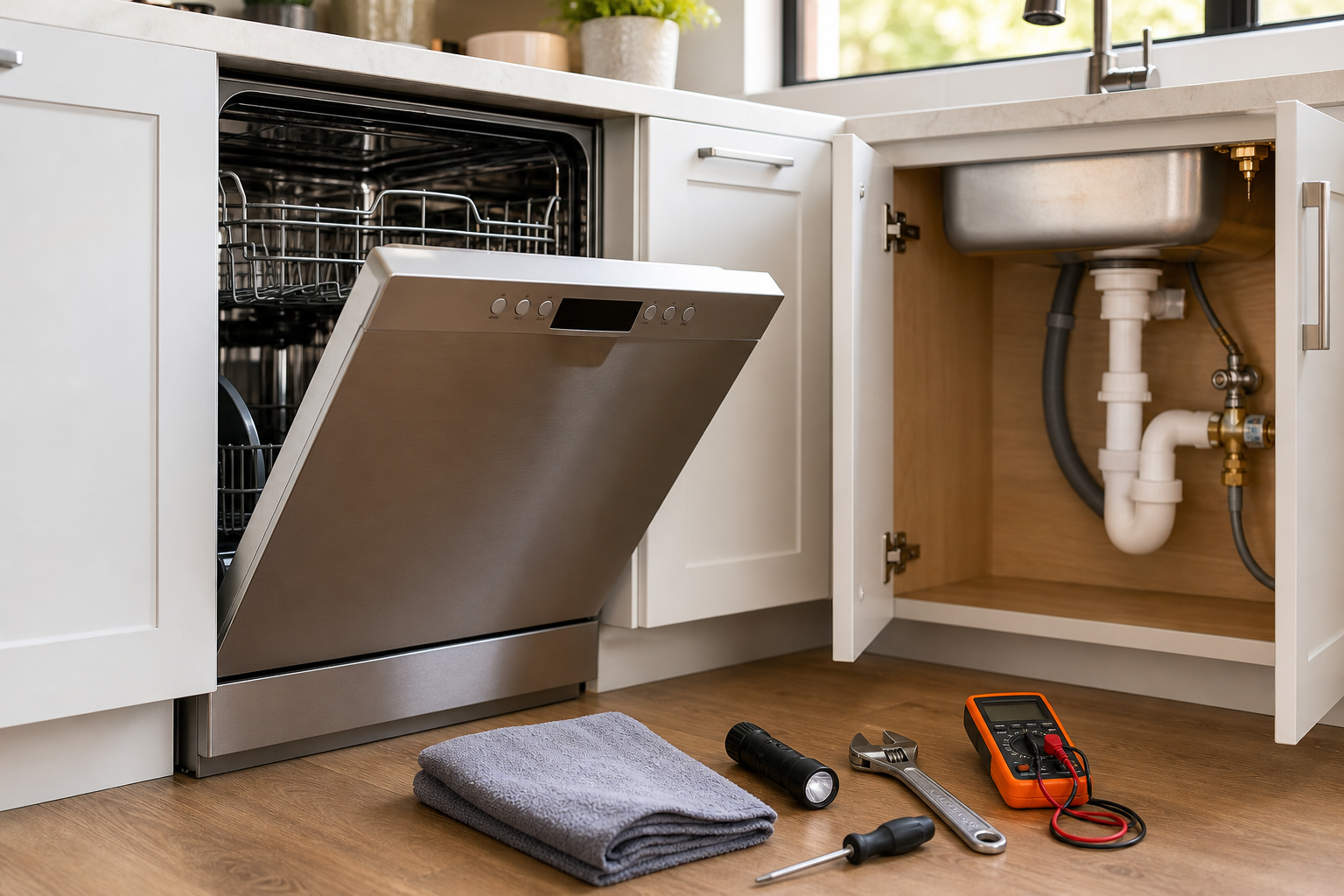 Plumbing scene for How to Reset a Bosch Dishwasher: Manual-First Checklist