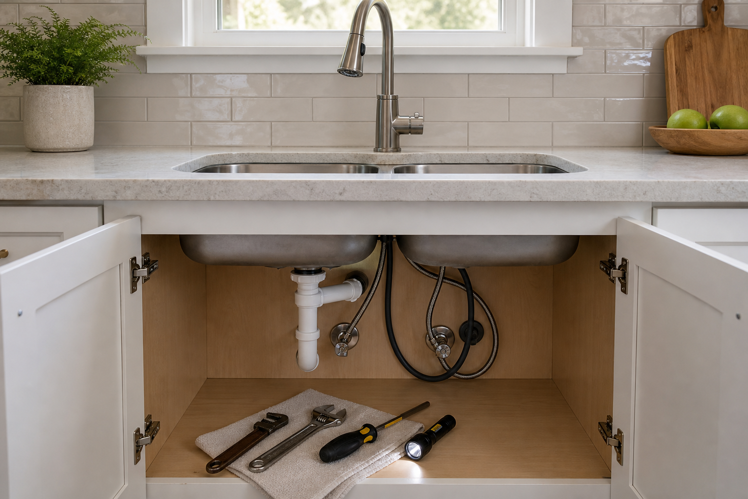 Plumbing scene for Loose Kitchen Faucet: Tightening Checks and Stop Points