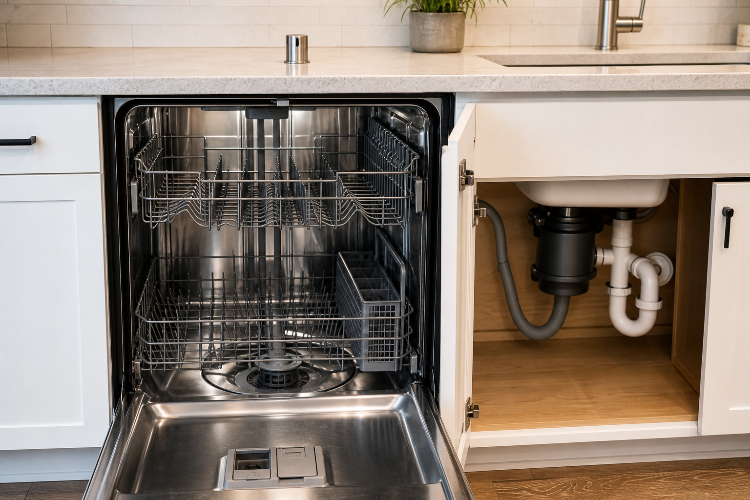 Plumbing scene for Dishwasher Stainless-Steel Interior: Benefits, Limits, and Fit Checks