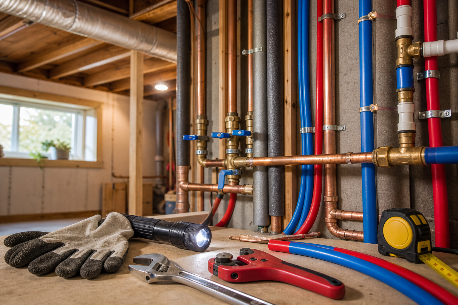 Plumbing scene for PEX vs PEX-A: What Homeowners Should Compare Before Work Begins
