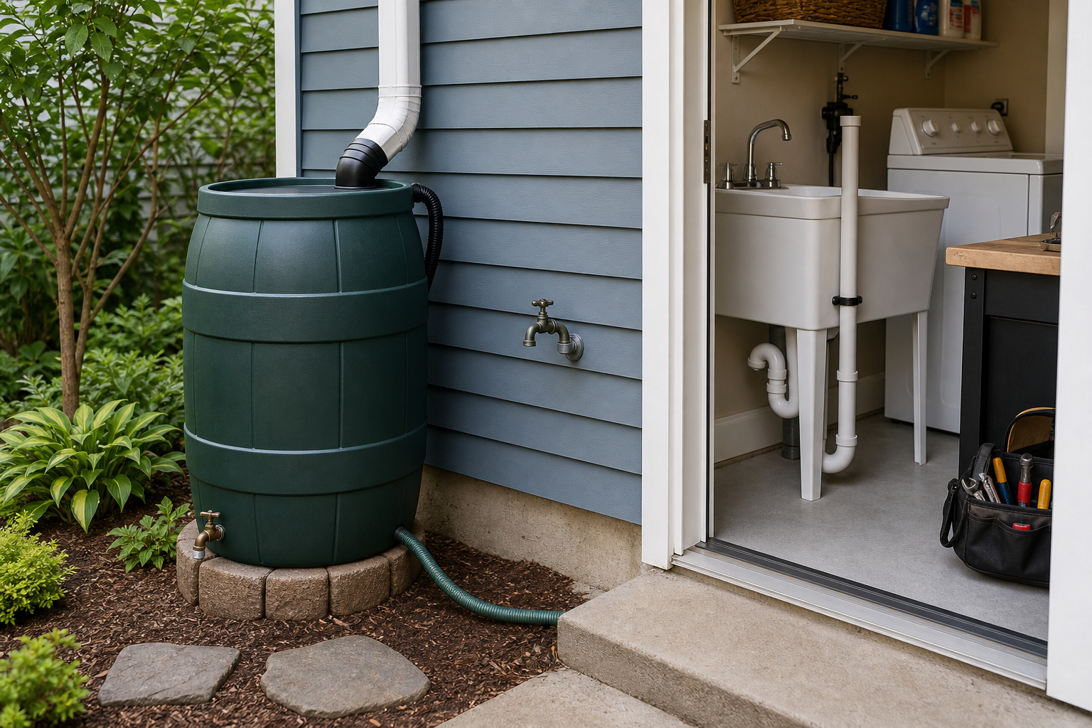 Plumbing scene for Rainwater vs Greywater: Safe Uses and Plumbing Boundaries