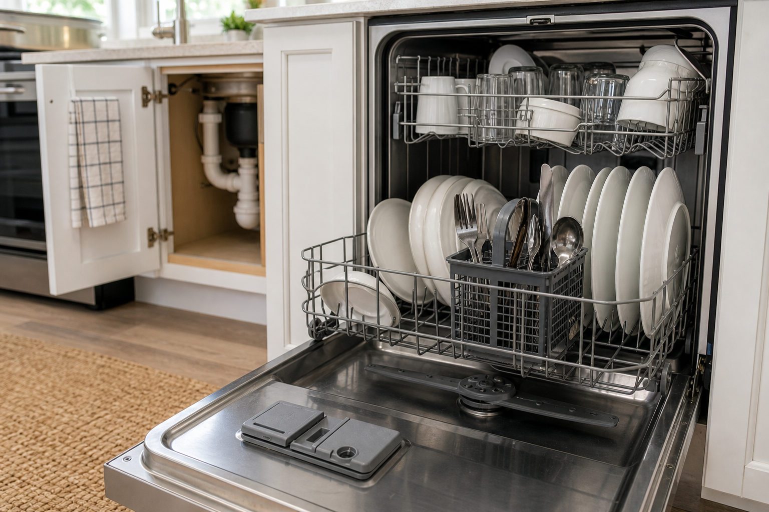 Plumbing scene for How to Load a Dishwasher Without Blocking Spray or Detergent