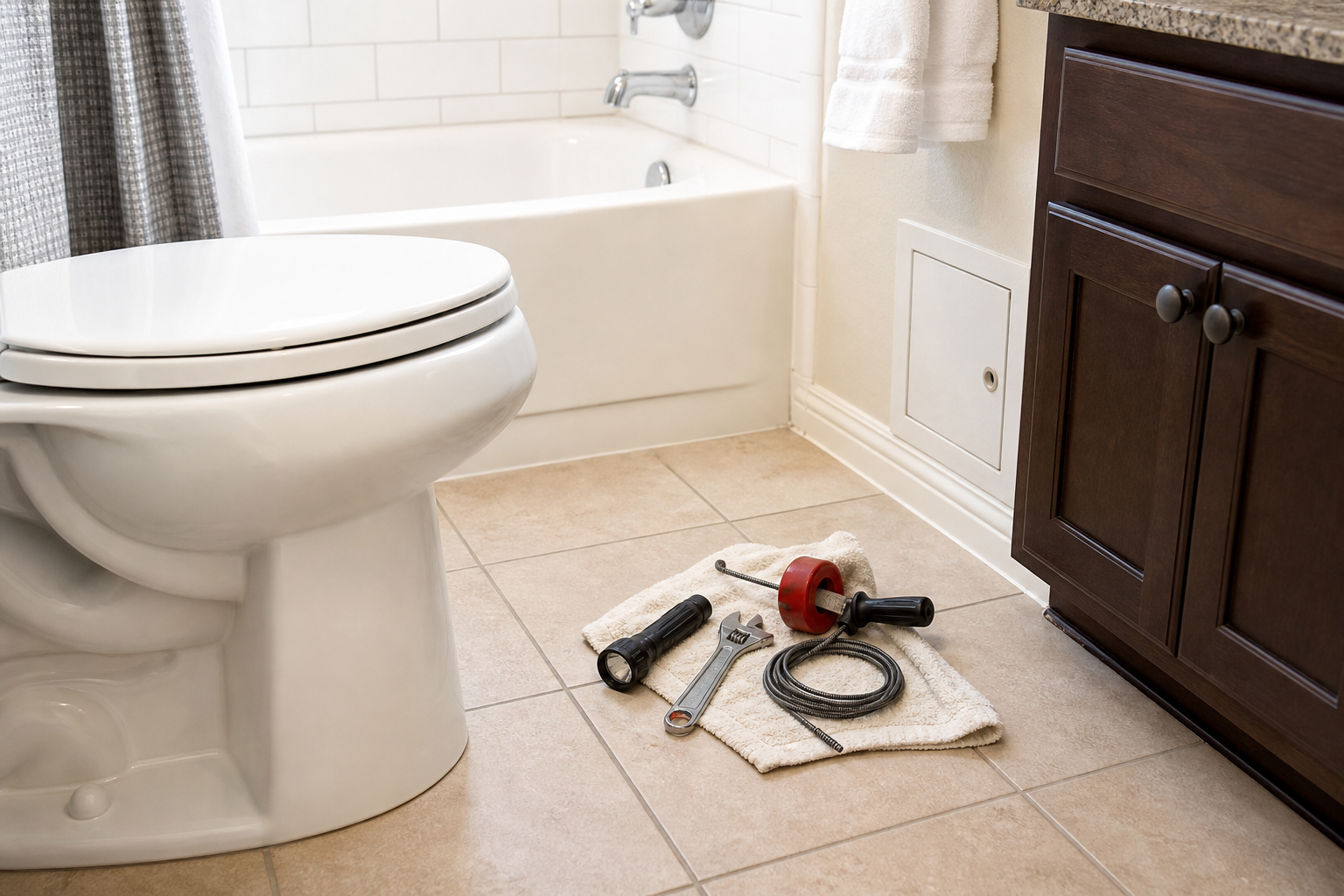 Plumbing scene for Toilet Bubbles When the Tub Drains: Shared-Drain Warning Signs