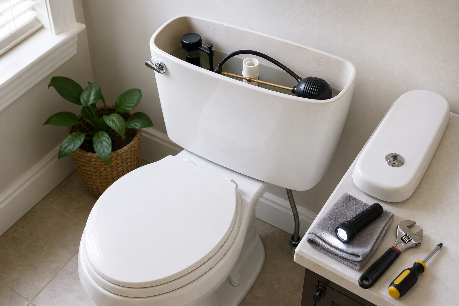 Plumbing scene for Toilet Tank Losing Water but No Visible Leak: What to Check