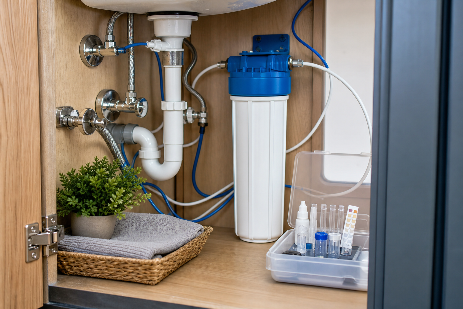 Plumbing scene for Water Filtration for Hard Water: What to Test Before Buying