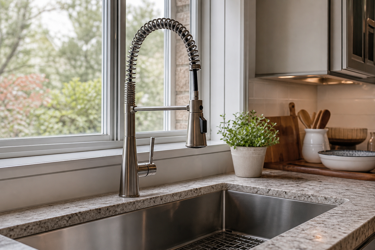 Plumbing scene for What Is a Pre-Rinse Kitchen Faucet? Fit and Use Checks