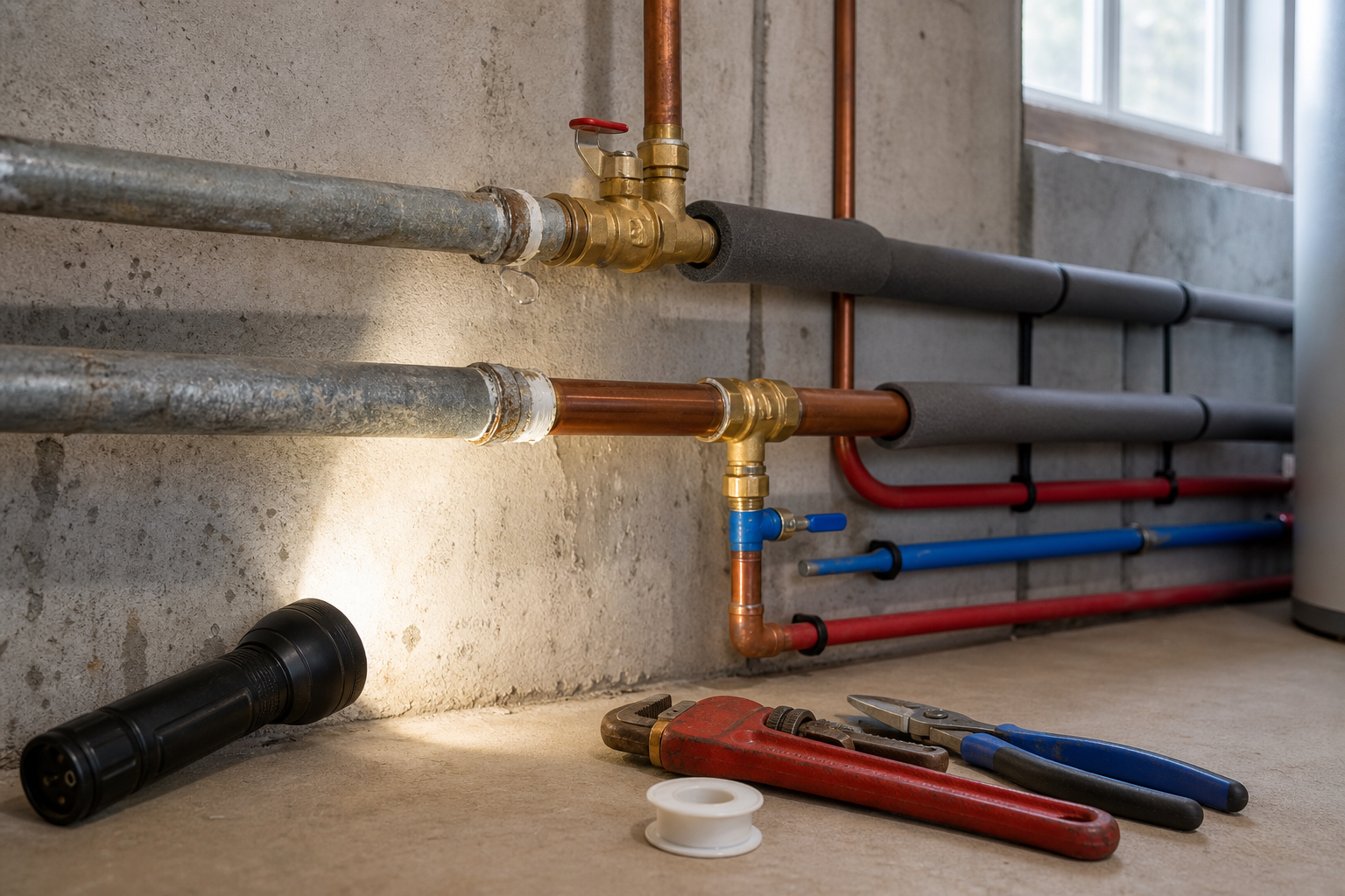 Plumbing scene for When to Replace Galvanized Steel Pipes: Warning Signs and Planning