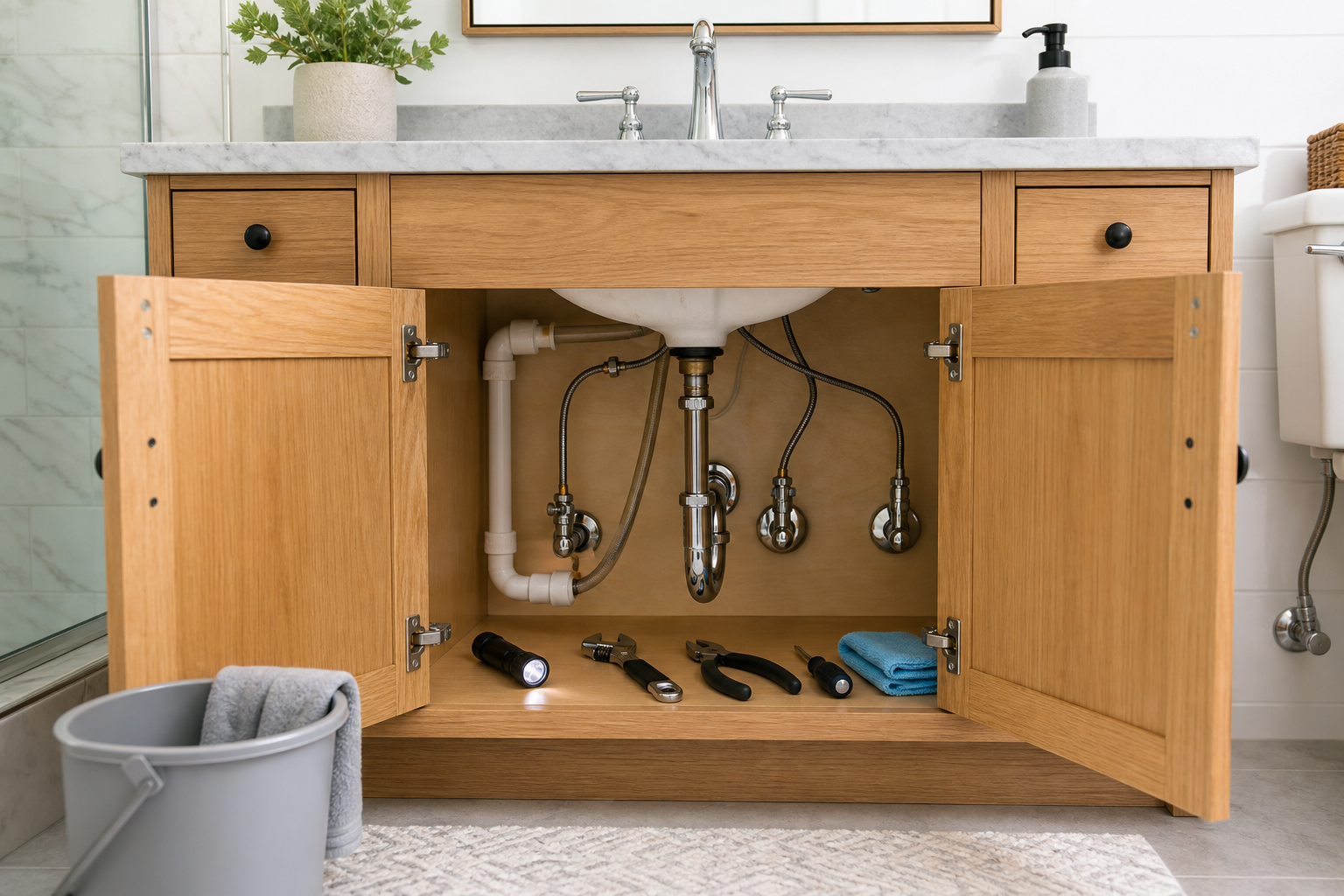 Plumbing scene for Bathroom Sink Smells Like Rotten Eggs: Safe Cause Checklist