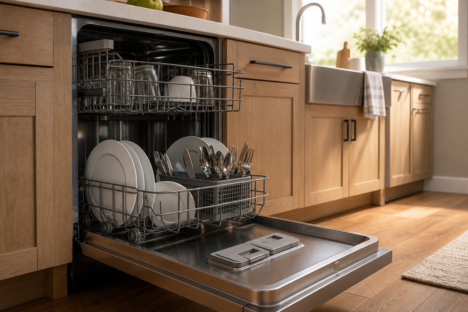 Plumbing scene for Dishwasher Not Drying Dishes: Loading, Rinse Aid, and Cycle Checks