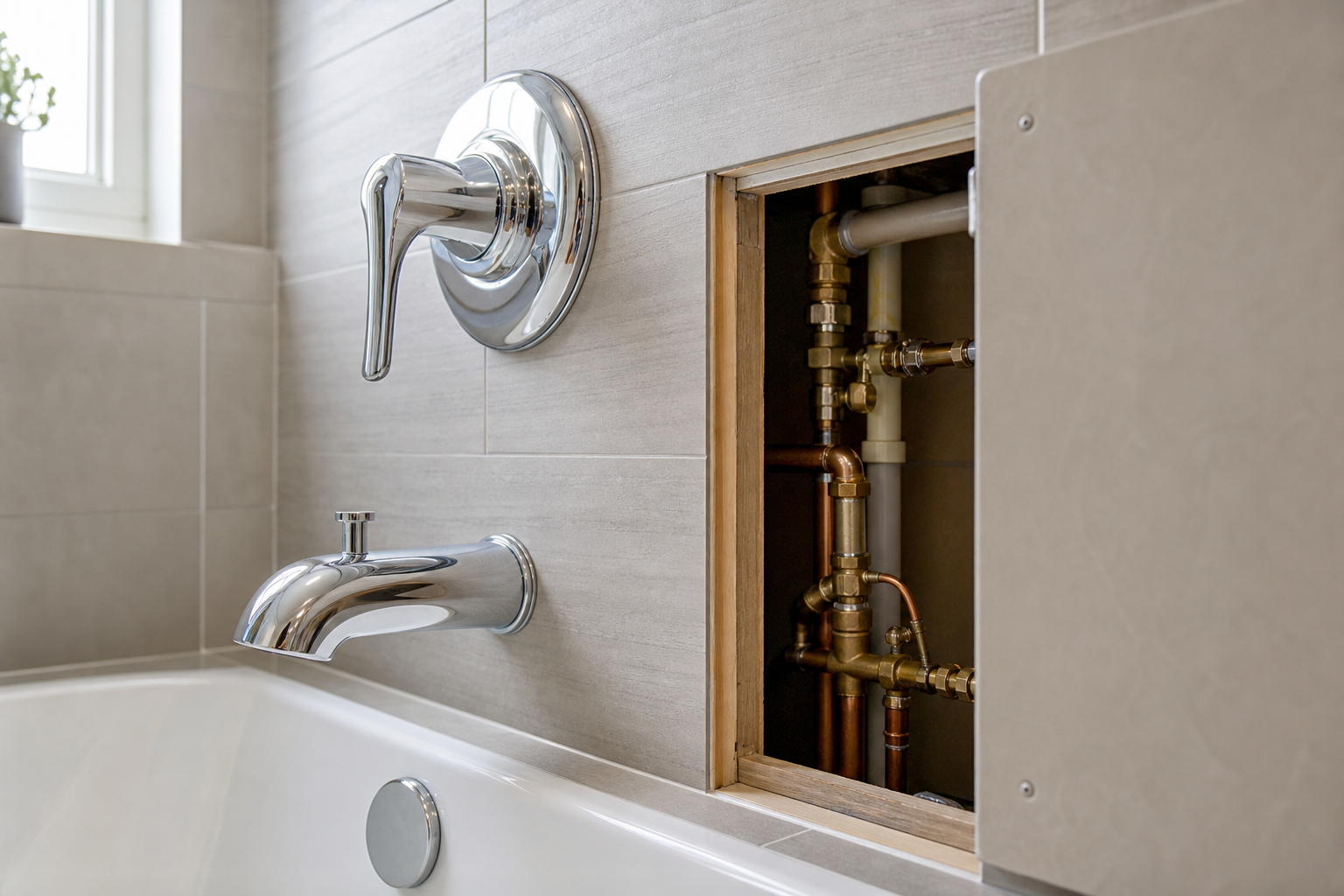 Plumbing scene for Why Is My Bathtub Faucet So Loud? Safe Noise Clues to Check