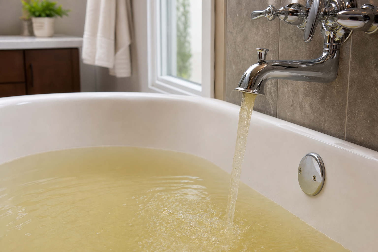 Plumbing scene for Why Is My Bathwater Yellow? Hot/Cold and Water-Quality Clues