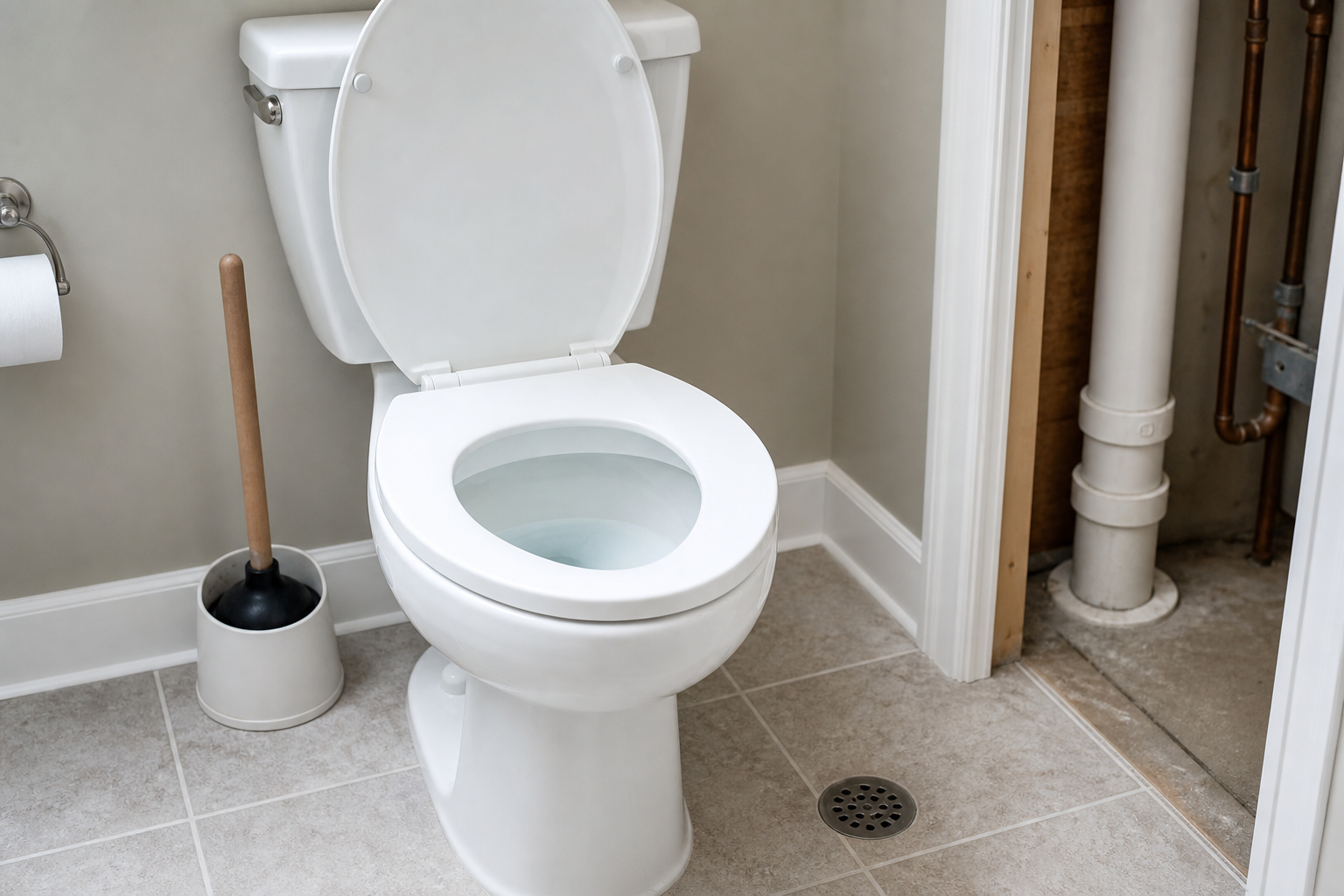 Plumbing scene for Why Is My Toilet Bubbling? Drain and Vent Warning Signs