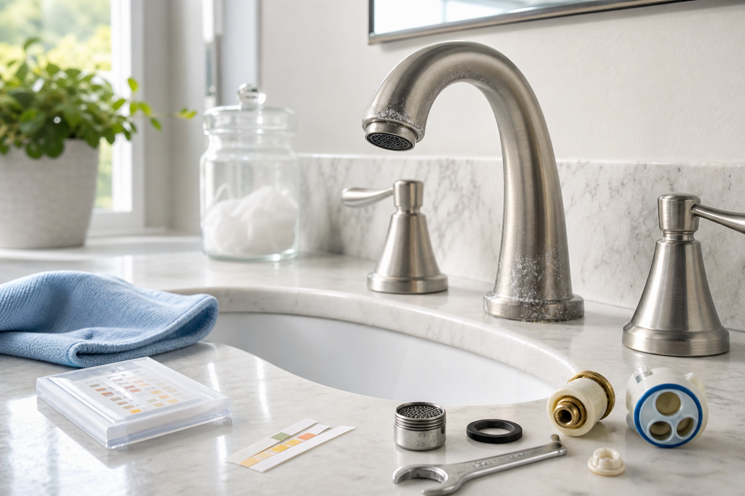 Plumbing scene for Bathroom Faucets for Hard Water: Finish, Aerator, and Maintenance Checks